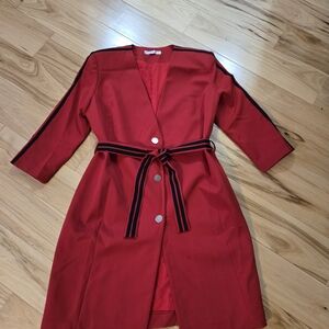 Elegant Red Belted Dress, M